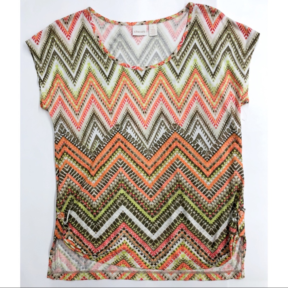 Chico’s Zig ZagChevron Pattern Short Sleeve Blouse - Picture 7 of 12